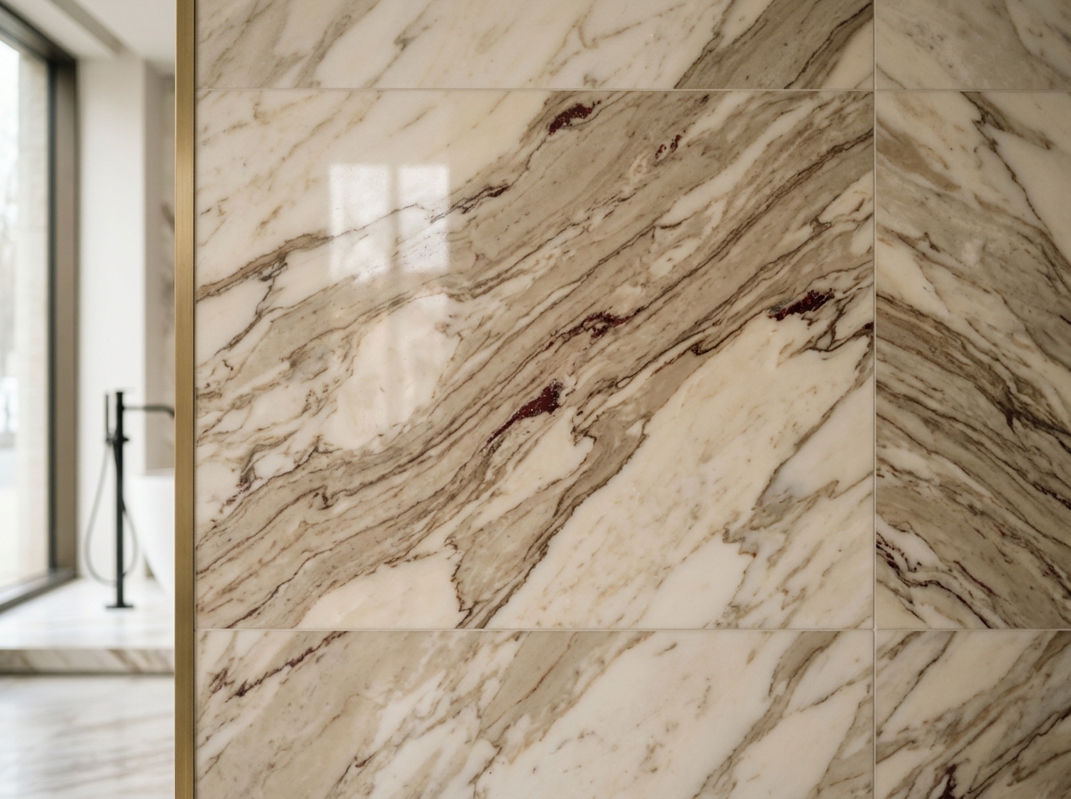 Large-format marble tile wall