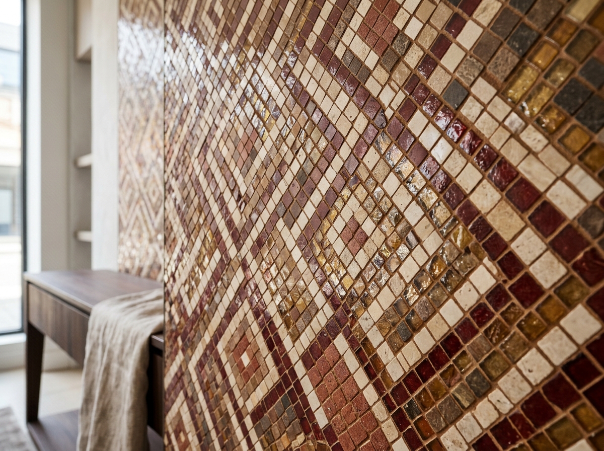Glass and stone mosaic feature wall