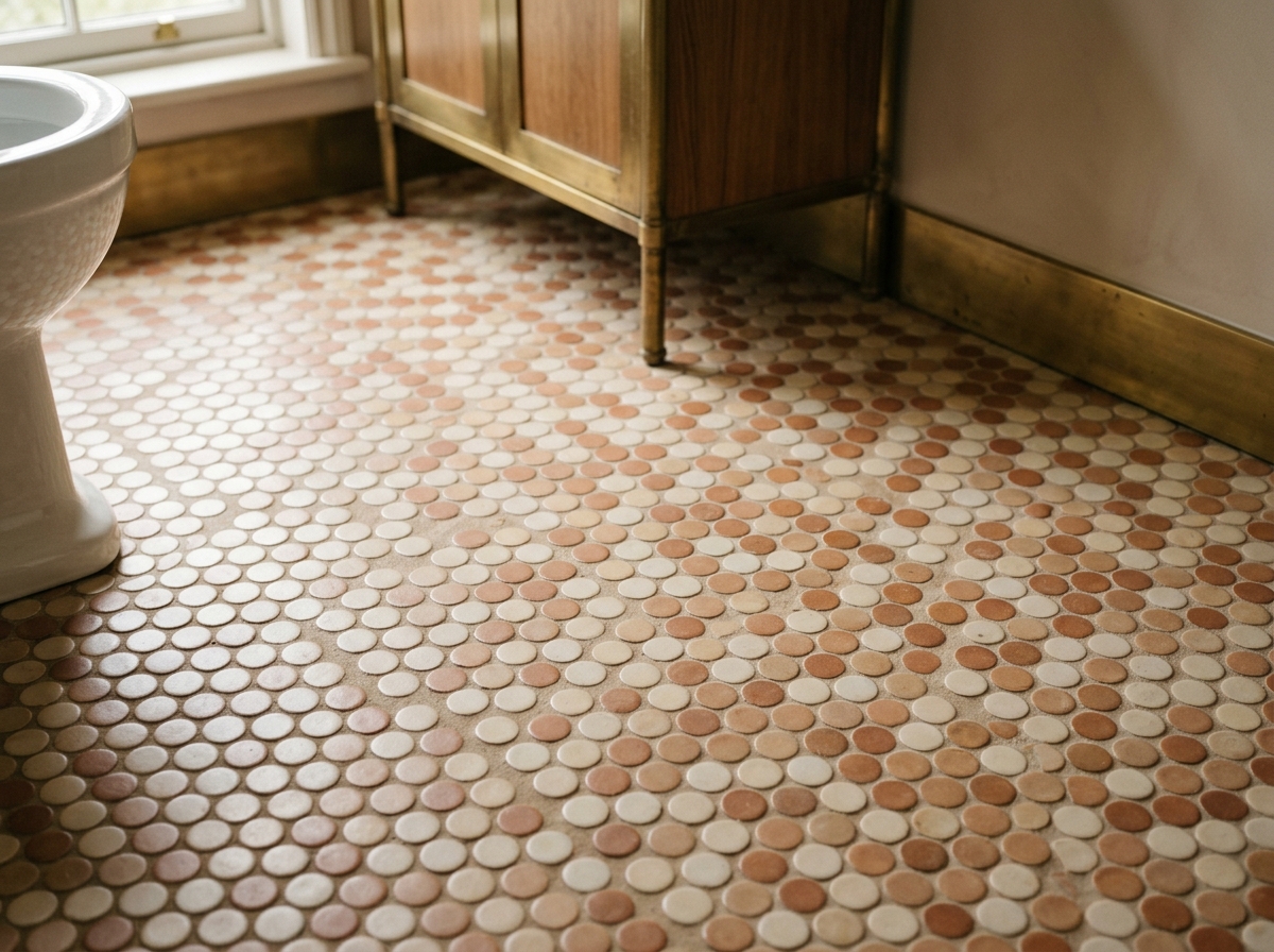 Penny-round tile floor